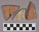 Ceramic, earthenware rim, base, and body sherds, undecorated; one sherd mended