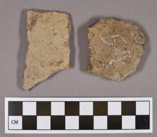 Ceramic, earthenware body sherds, dentate design and undecorated; some sherds are shell-tempered