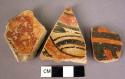 Body sherds.  (3) One side painted.  Reverse white slip plain.