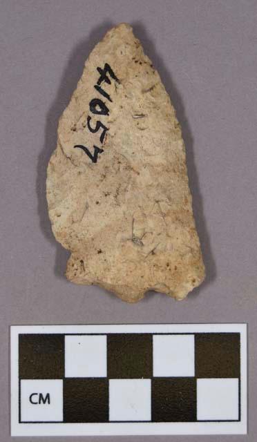 Chipped stone, projectile point, eccentric corner-notched base