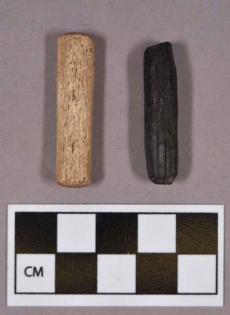 Organic, faunal remains, utilized antler, flat on both ends, cylindrical, one burned; possible punches