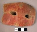 Potsherd with tunnel handle - plain fine thin red ware