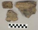 Ceramic, earthenware rim and body sherds with impressed and punctate exterior decoration
