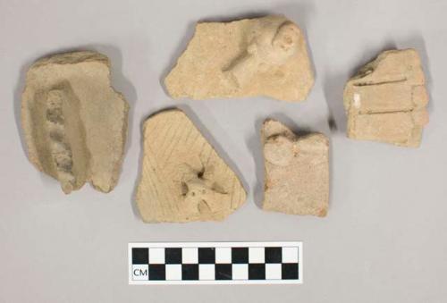 5 coarse ware body sherds - appliqued