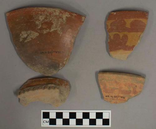9 bowl rim sherds - red on brown ware