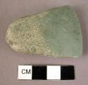 Stone, ground stone axe, green, flared blade, rounded butt, polished