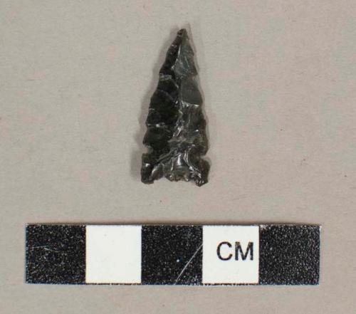 Chipped stone projectile point, side-notched, obsidian