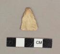 Chipped stone projectile point, triangular, broken at tip, chert.