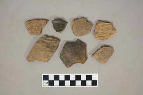 Ceramic, earthenware, body and rim sherds including punctate and impressed decoration