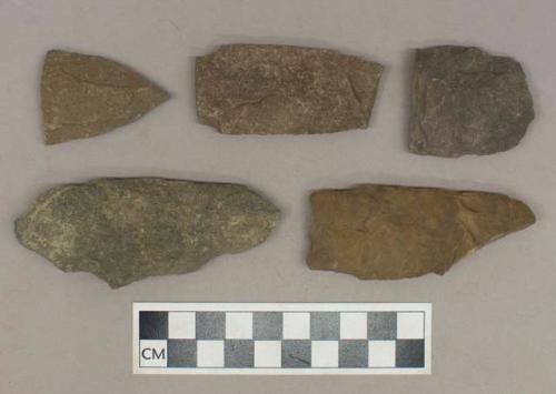 Chipped stone, straight stemmed biface fragments