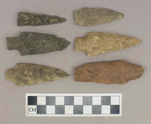 Chipped stone, straight stemmed, lanceolate, and triangular bifaces