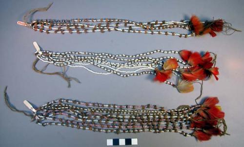 Bead, seed and feather belt ornaments