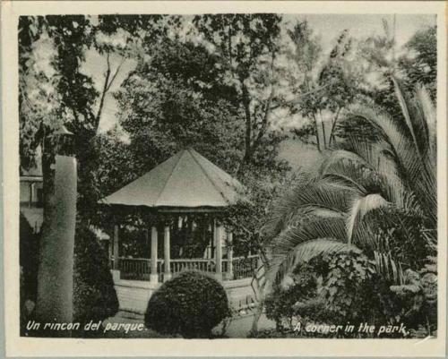 Corner of park in Chichicastenango, view of gazebo