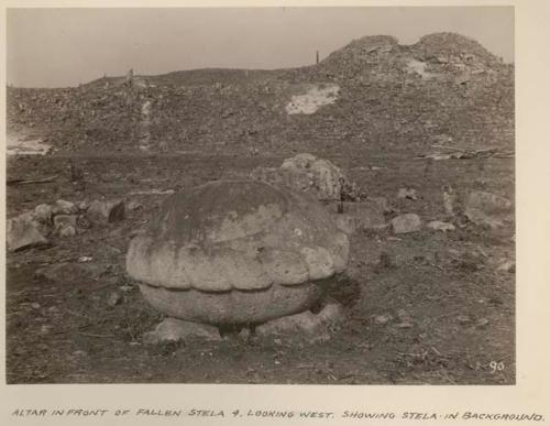 Altar in front of fallen Stela 4, looking west