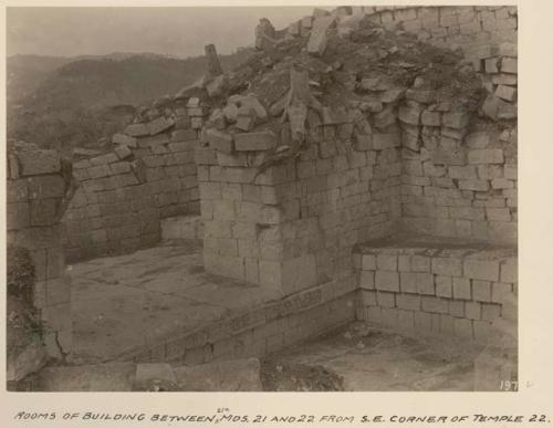 Rooms of building between 21A, Mounds 21 and 22 from southeast corner of Temple 22