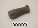 Large stone hand hammer, partly broken. Flat topped kind, low base.