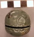 One carved hollow jade globe with slit - skull - restored (2 pieces only) 37 x 3