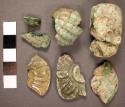 4 fragments of large decorated tubular jade bead- 27 mm.