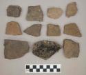 Ceramic, earthenware, body and rim sherds including punctate and impressed decoration