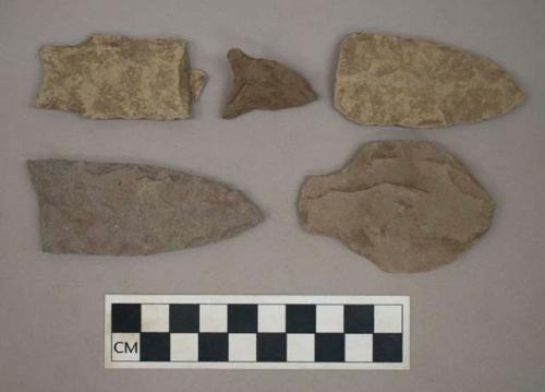 Chipped stone, stemmed, ovate, triangular, and broken lanceolate bifaces