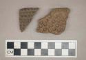 Ceramic, earthenware, body and rim sherds with dentate and impressed decoration