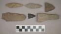 Chipped stone, triangular and stemmed bifaces, including possible uniface drill