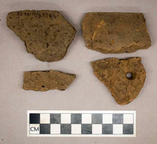 Ceramic, earthenware, body sherds with incised and impressed decoration, some are perforated