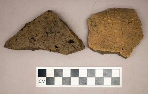 Ceramic, earthenware, body sherds with punctate, incised, and impressed decoration
