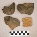 Ceramic, earthenware, body and rim sherds with punctate and impressed decoration, some sherds are mended