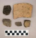 Ceramic, earthenware, body and rim sherds with punctate and impressed decoration