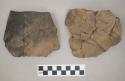 Ceramic, earthenware, body and rim sherds with punctate and impressed decoration, some sherds are mended and perforated
