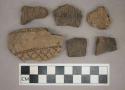 Ceramic, earthenware, body, base, and rim sherds with punctate and impressed decoration, some are perforated