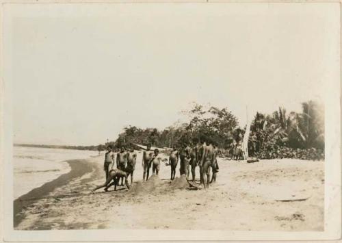 Group of boys setting bait for a wild boar