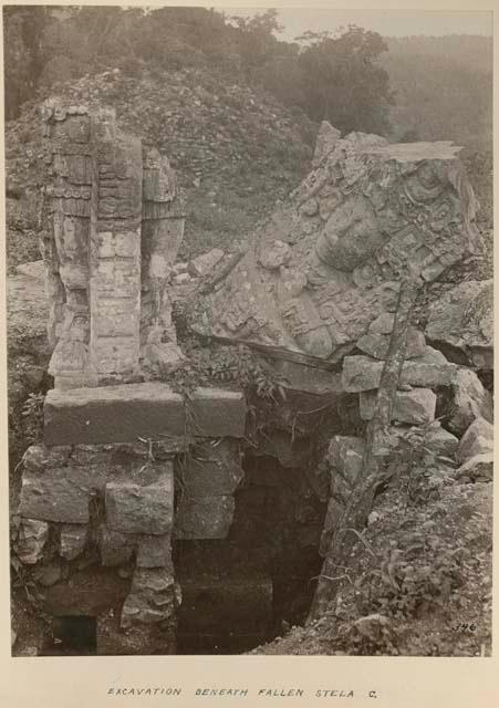 Excavation beneath fallen Stela C