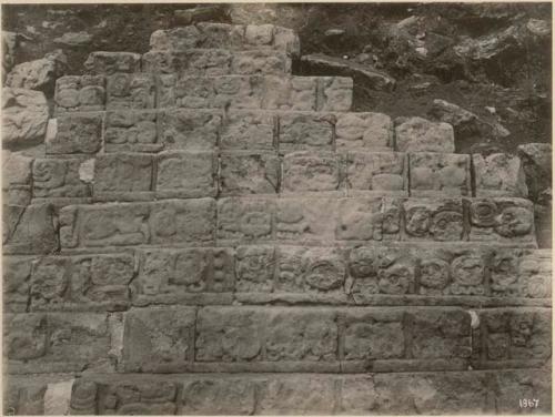 Hieroglyphic stairway, upper steps of southern section, cleared 1899-1900