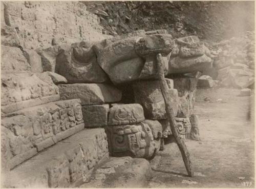 Hieroglyphic stairway, structure at foot, looking south