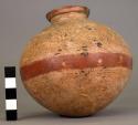 Pottery jar, yellow, red band and blcak ornamentation