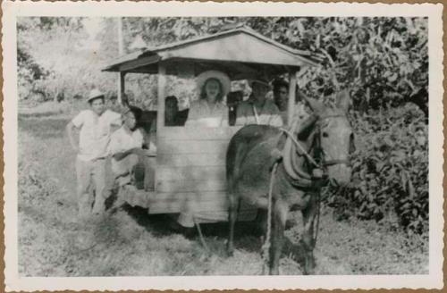 Finca Bremen - Eleanor Lothrop and others in covered horse drawn wagon