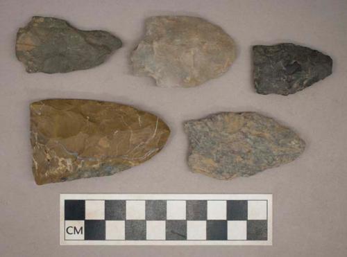 Chipped stone, lanceolate, ovate, stemmed, and triangular bifaces