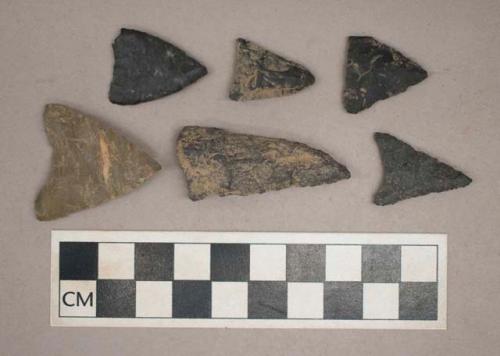 Chipped stone, concave base, triangular bifaces