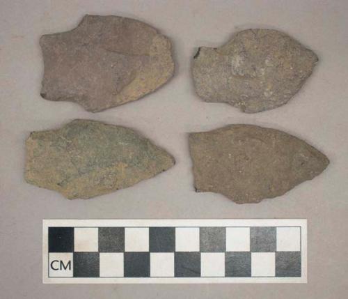 Chipped stone, flat and concave base, stemmed bifaces