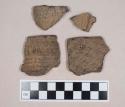 Ceramic, earthenware, body and rim sherds with punctate, incised, and impressed decoration