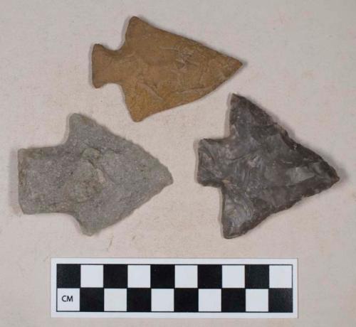 Chipped stone, straight base, stemmed triangular bifaces