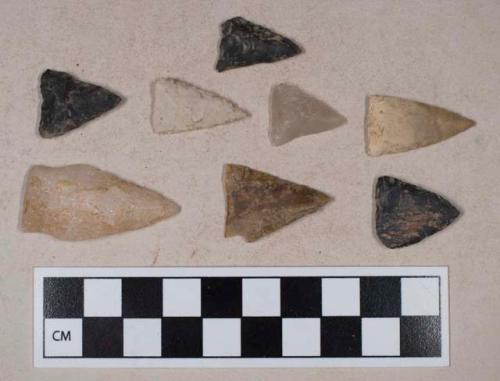 Chipped stone, stemmed and triangular bifaces