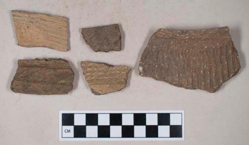 Ceramic, earthenware, body and rim sherds with punctate and incised decoration