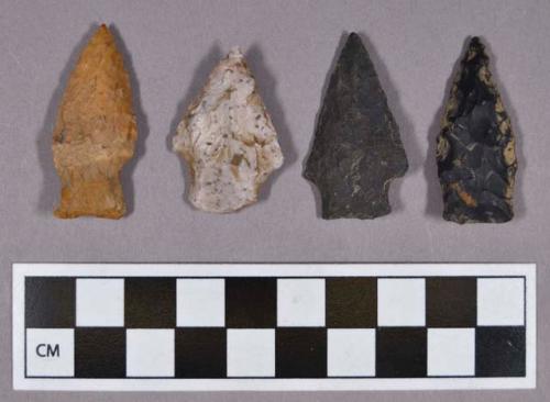 Chipped stone, projectile points, stemmed, corner-notched, and one bifurcate, includes jasper and quartz