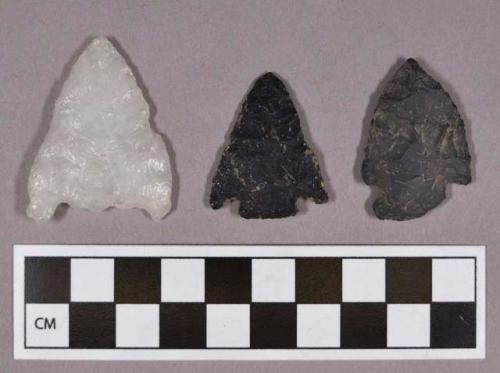 Chipped stone, projectile points, corner-notched, includes quartz and rhyolite