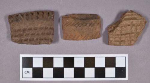 Ceramic, earthenware rim and body sherds, incised and dentate decorated