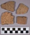 Ceramic, earthenware body and rim sherds, grit-tempered, impressed, incised, and undecorated
