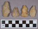Chipped stone, quartz projectile points, includes stemmed and one fragment